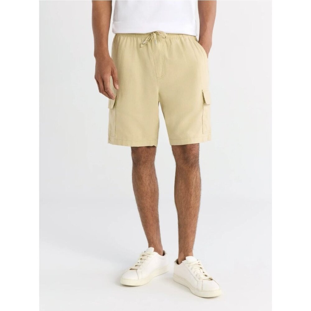 Free Assembly Men's Linen Blend Pull-On Cargo Shorts Plus Size 2XL NWT